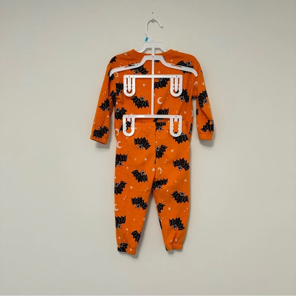 Toddler Orange and Black Halloween Bats French Terry Sweatshirt and Pants Set